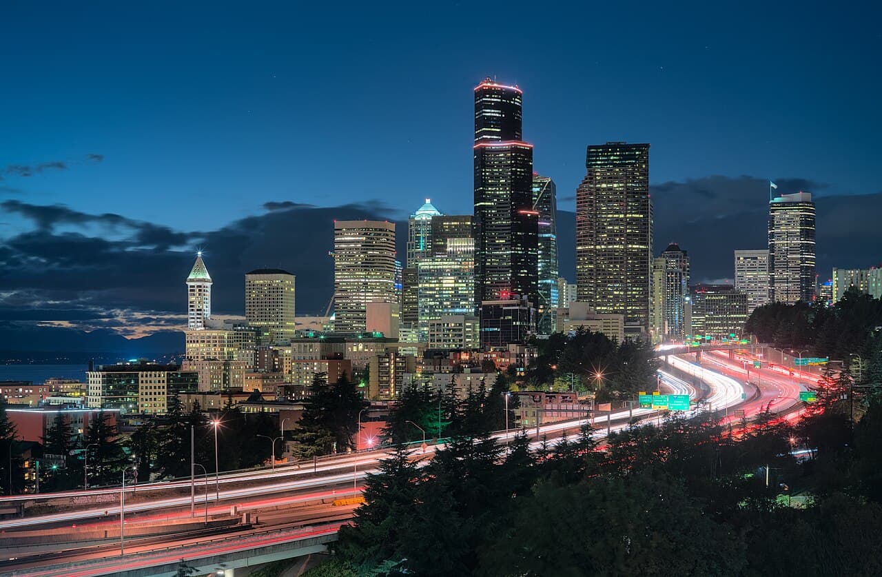 Interstate 5 corridor through Pacific Northwest evergreen landscape