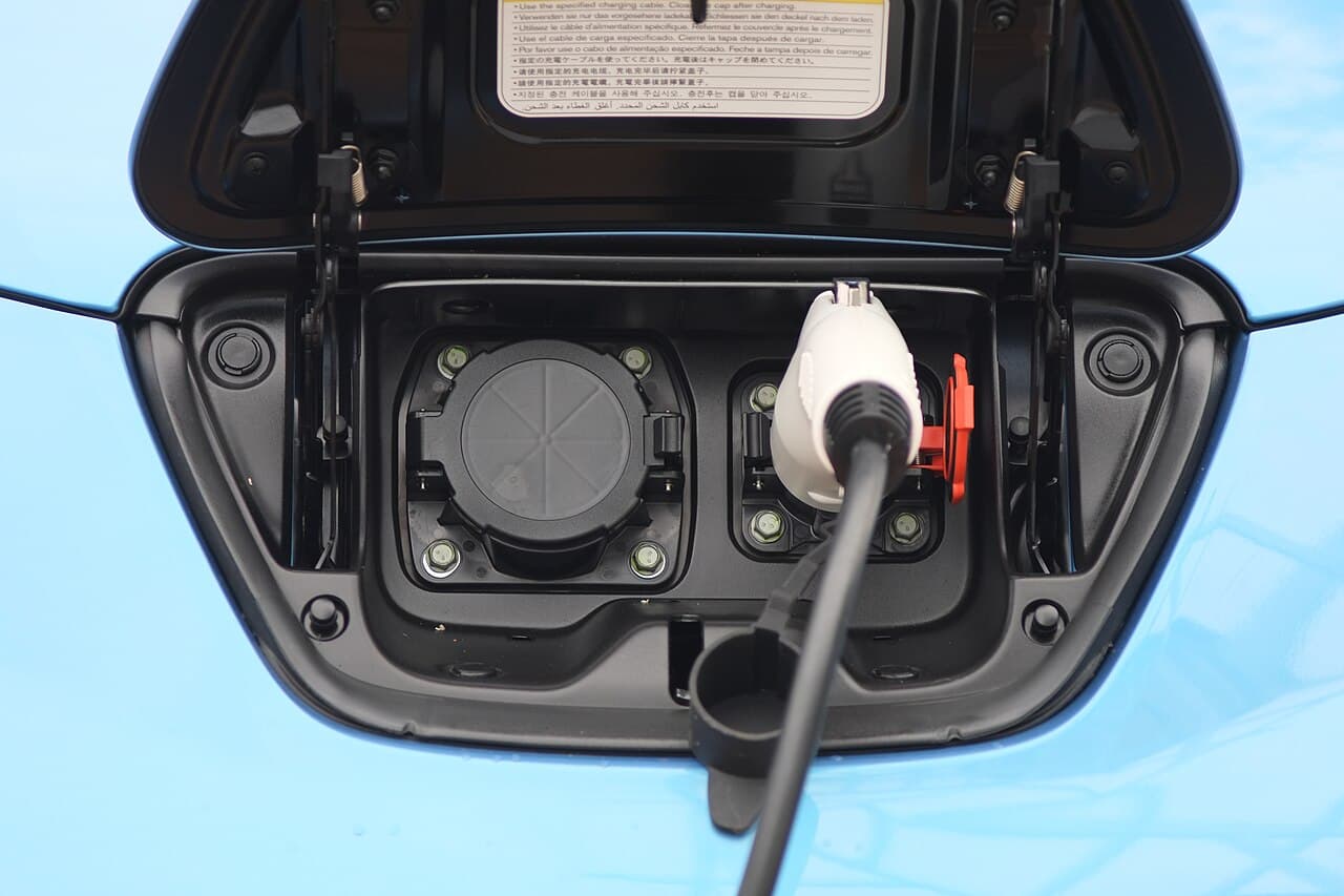Nissan Leaf connected to a home EV charging station