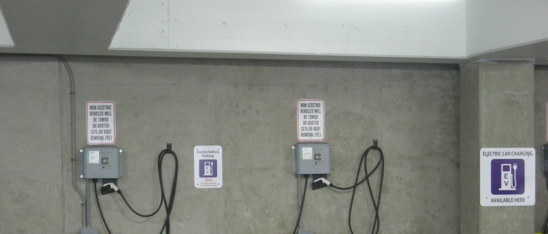 Level 2 EV charging in a parking garage
